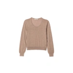 Johnstons of Elgin Ella Light Brown Superfine Cashmere Scoop Neck Jumper | Sweaters | Coveti