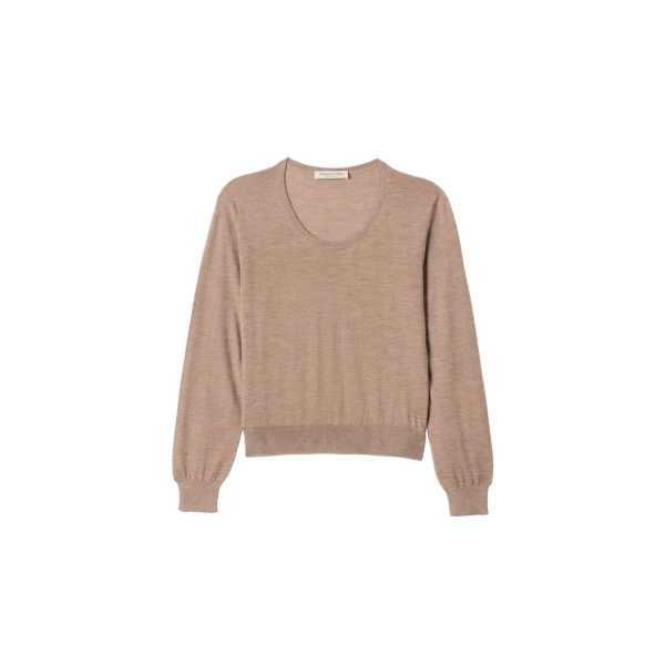 Johnstons of Elgin Ella Light Brown Superfine Cashmere Scoop Neck Jumper | Sweaters | Coveti