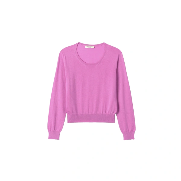 Johnstons of Elgin Ella Pink Superfine Cashmere Scoop Neck Jumper | Sweaters | Coveti