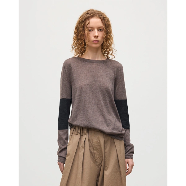 Johnstons of Elgin Euna Brown & Black Superfine Cashmere T-Shirt