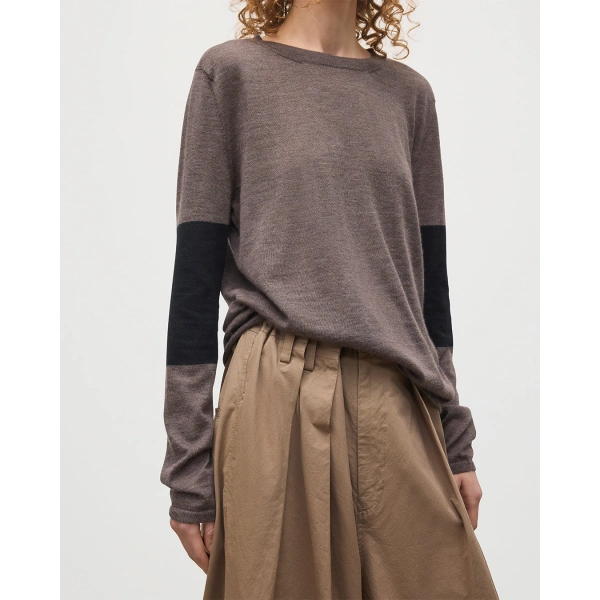 Johnstons of Elgin Euna Brown & Black Superfine Cashmere T-Shirt
