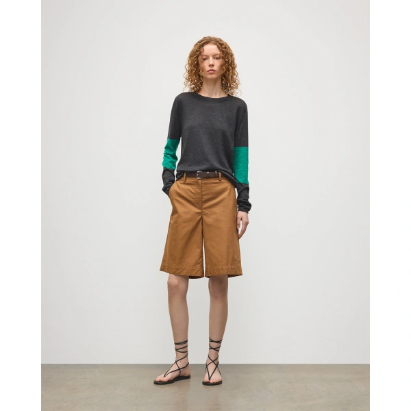 Johnstons of Elgin Euna Grey & Green Superfine Cashmere T-Shirt