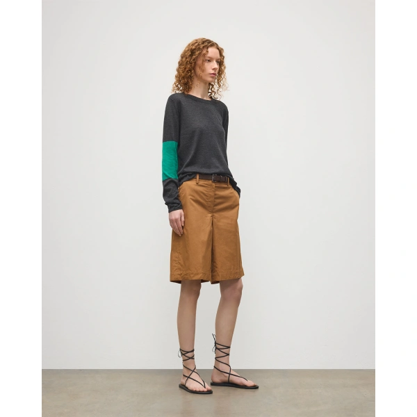 Johnstons of Elgin Euna Grey & Green Superfine Cashmere T-Shirt