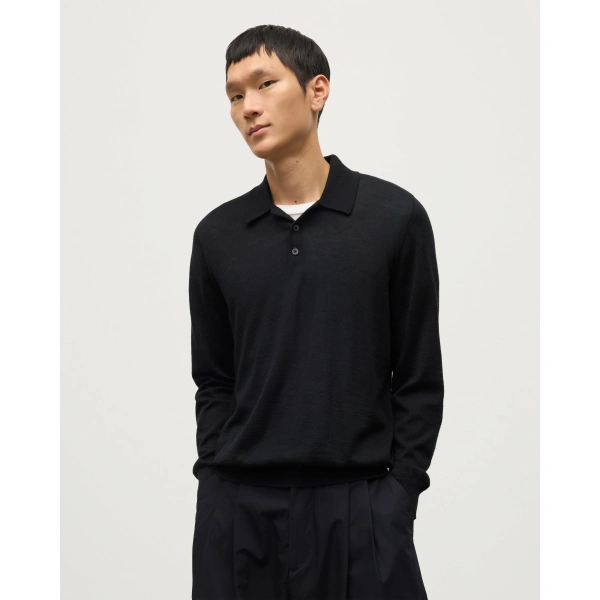 Johnstons of Elgin Fin Black Superfine Cashmere Polo Shirt