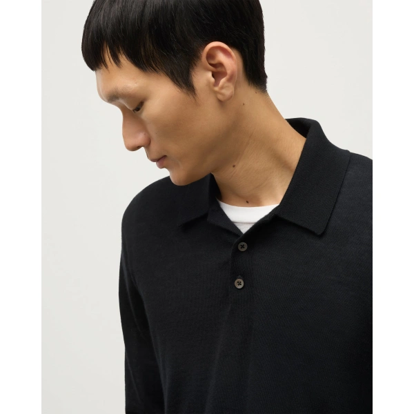 Johnstons of Elgin Fin Black Superfine Cashmere Polo Shirt