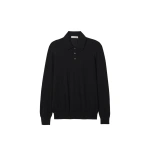 Johnstons of Elgin Fin Black Superfine Cashmere Polo Shirt | Men Knitwear | Coveti