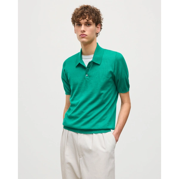 Johnstons of Elgin Fin Bright Green Superfine Cashmere Polo Shirt