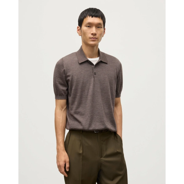 Johnstons of Elgin Fin Brown Superfine Cashmere Polo Shirt