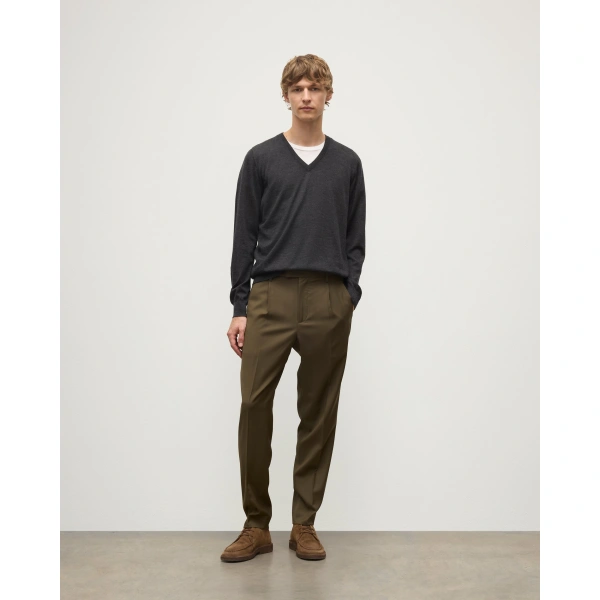 Johnstons of Elgin Fin Dark Grey V Neck Superfine Cashmere Jumper