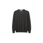 Johnstons of Elgin Fin Dark Grey V Neck Superfine Cashmere Jumper | Men Knitwear | Coveti