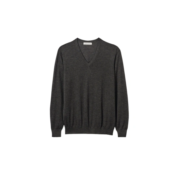 Fin Dark Grey V Neck Superfine Cashmere Jumper