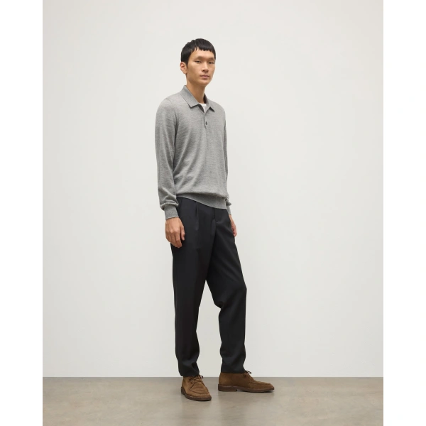 Johnstons of Elgin Fin Grey Superfine Cashmere Polo Shirt