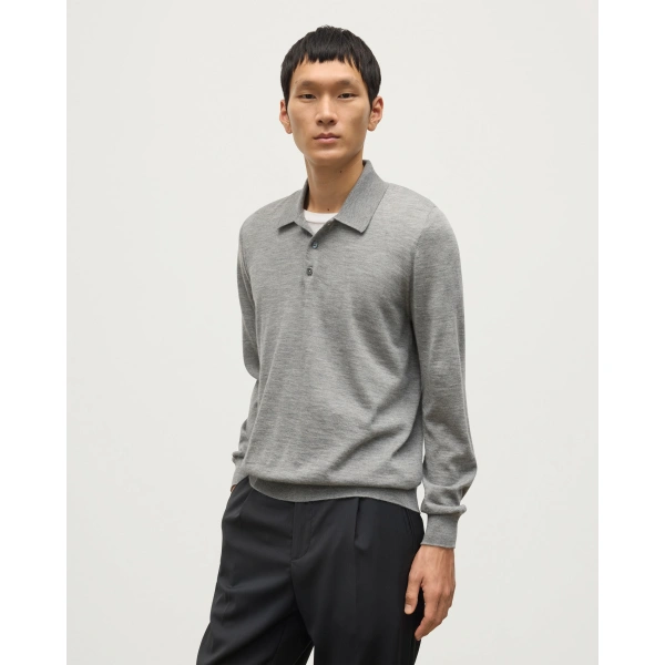 Johnstons of Elgin Fin Grey Superfine Cashmere Polo Shirt