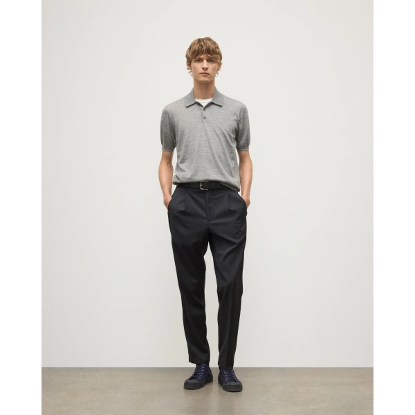 Johnstons of Elgin Fin Grey Superfine Cashmere Short Sleeve Polo Shirt