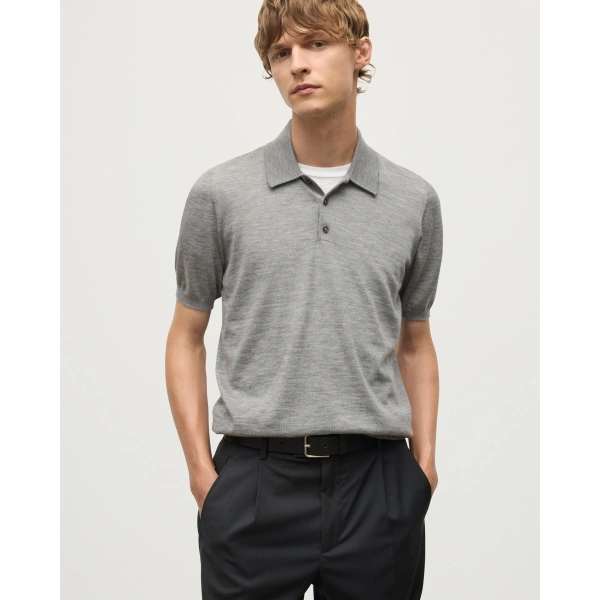 Johnstons of Elgin Fin Grey Superfine Cashmere Short Sleeve Polo Shirt
