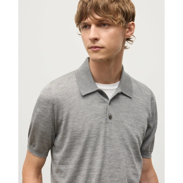 Johnstons of Elgin Fin Grey Superfine Cashmere Short Sleeve Polo Shirt
