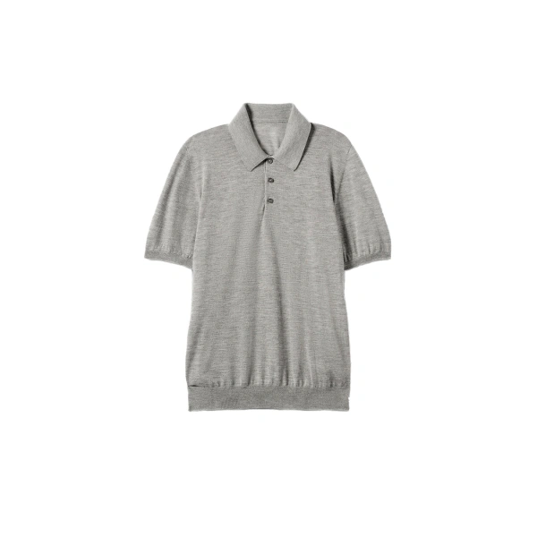 Fin Grey Superfine Cashmere Short Sleeve Polo Shirt