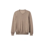 Johnstons of Elgin Fin Light Brown Superfine Cashmere Jumper | Men Knitwear | Coveti
