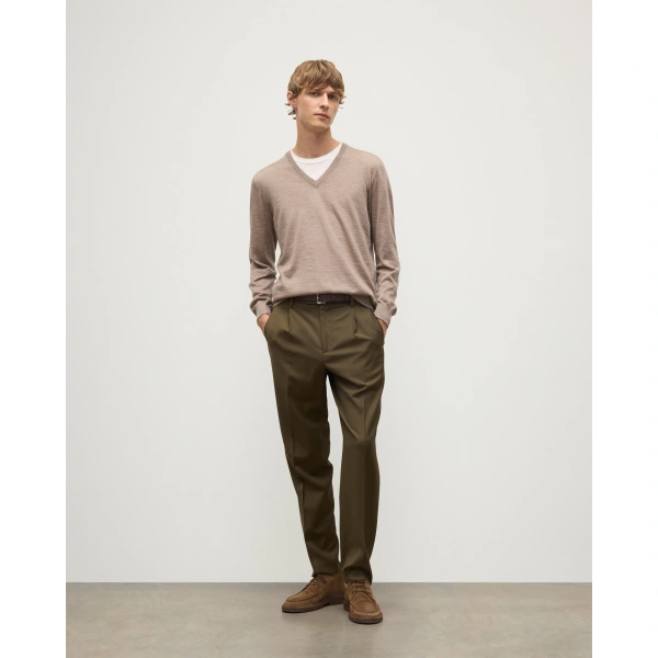 Johnstons of Elgin Fin Light Brown V Neck Superfine Cashmere Jumper