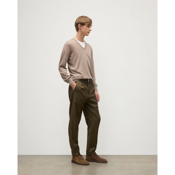 Johnstons of Elgin Fin Light Brown V Neck Superfine Cashmere Jumper