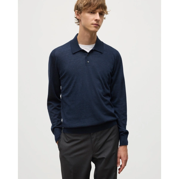 Johnstons of Elgin Fin Navy Superfine Cashmere Polo Shirt