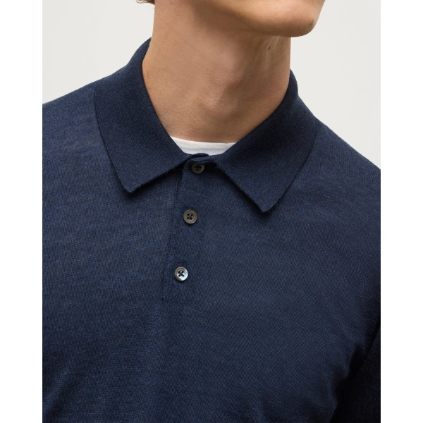 Johnstons of Elgin Fin Navy Superfine Cashmere Polo Shirt