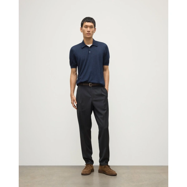 Johnstons of Elgin Fin Navy Superfine Cashmere Short Sleeve Polo Shirt