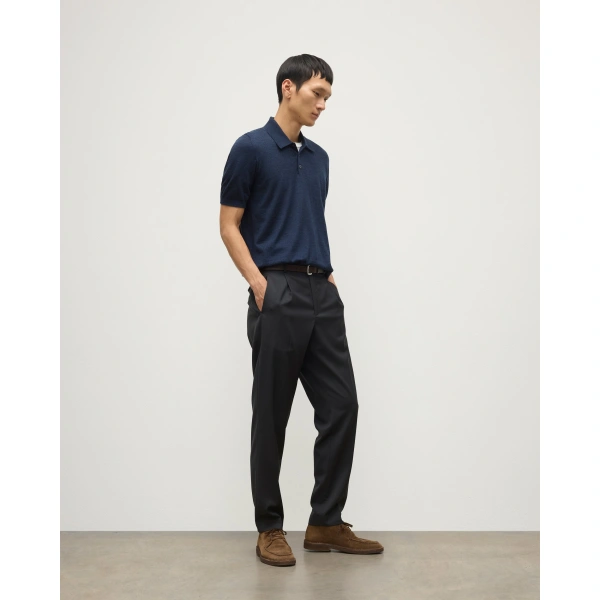 Johnstons of Elgin Fin Navy Superfine Cashmere Short Sleeve Polo Shirt