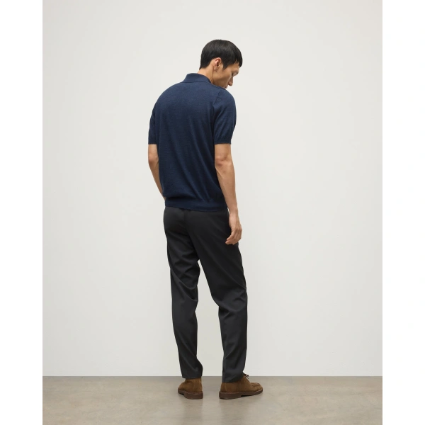Johnstons of Elgin Fin Navy Superfine Cashmere Short Sleeve Polo Shirt