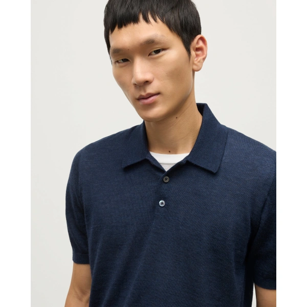 Johnstons of Elgin Fin Navy Superfine Cashmere Short Sleeve Polo Shirt