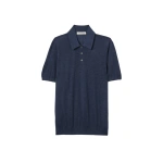 Johnstons of Elgin Fin Navy Superfine Cashmere Short Sleeve Polo Shirt | Men Knitwear | Coveti