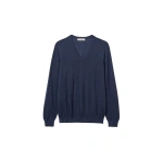 Johnstons of Elgin Fin Navy V Neck Superfine Cashmere Jumper | Men Knitwear | Coveti