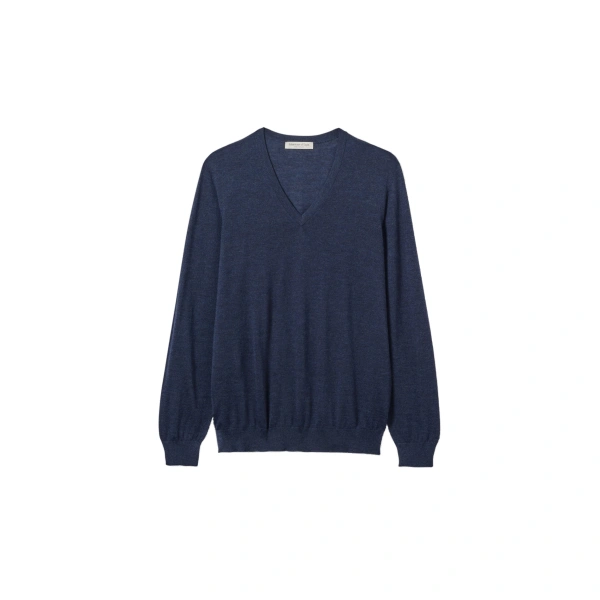 Fin Navy V Neck Superfine Cashmere Jumper