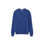 Johnstons of Elgin Fin Superfine Cashmere Jumper in Clyde Blue | Men Knitwear | Coveti