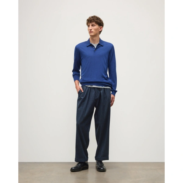 Johnstons of Elgin Fin Superfine Cashmere Polo Shirt in Clyde Blue