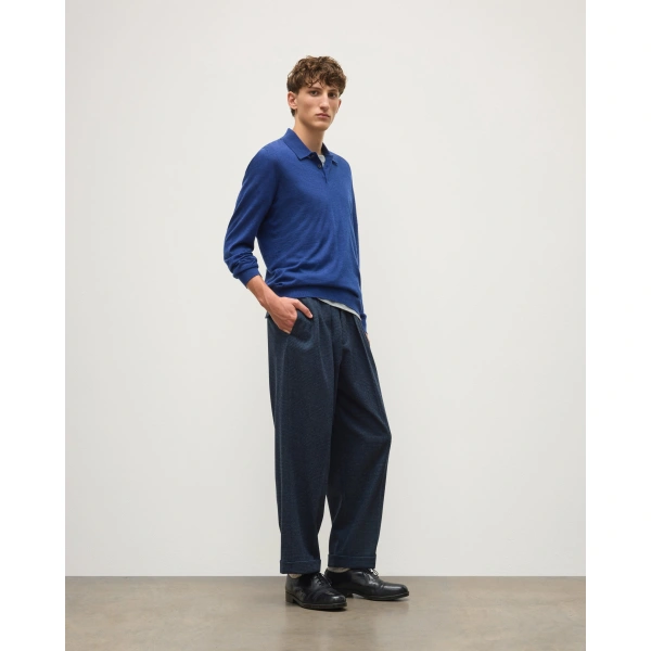 Johnstons of Elgin Fin Superfine Cashmere Polo Shirt in Clyde Blue