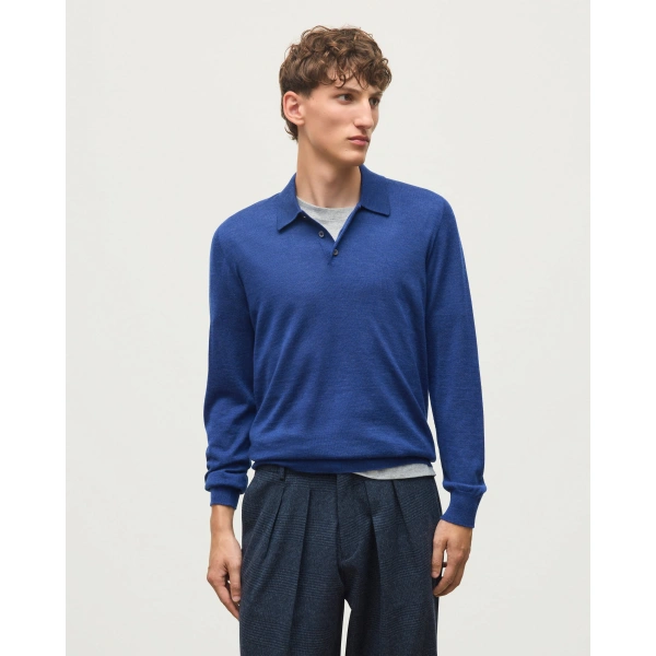 Johnstons of Elgin Fin Superfine Cashmere Polo Shirt in Clyde Blue