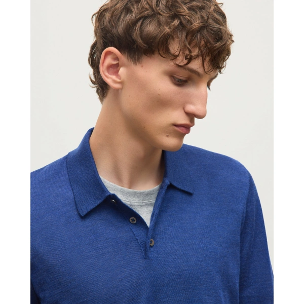 Johnstons of Elgin Fin Superfine Cashmere Polo Shirt in Clyde Blue