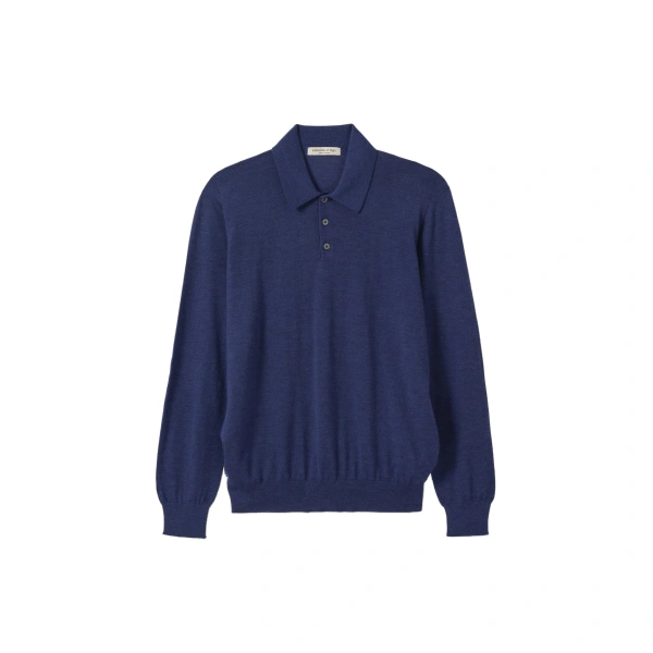 Johnstons of Elgin Fin Superfine Cashmere Polo Shirt in Clyde Blue | Men Knitwear | Coveti