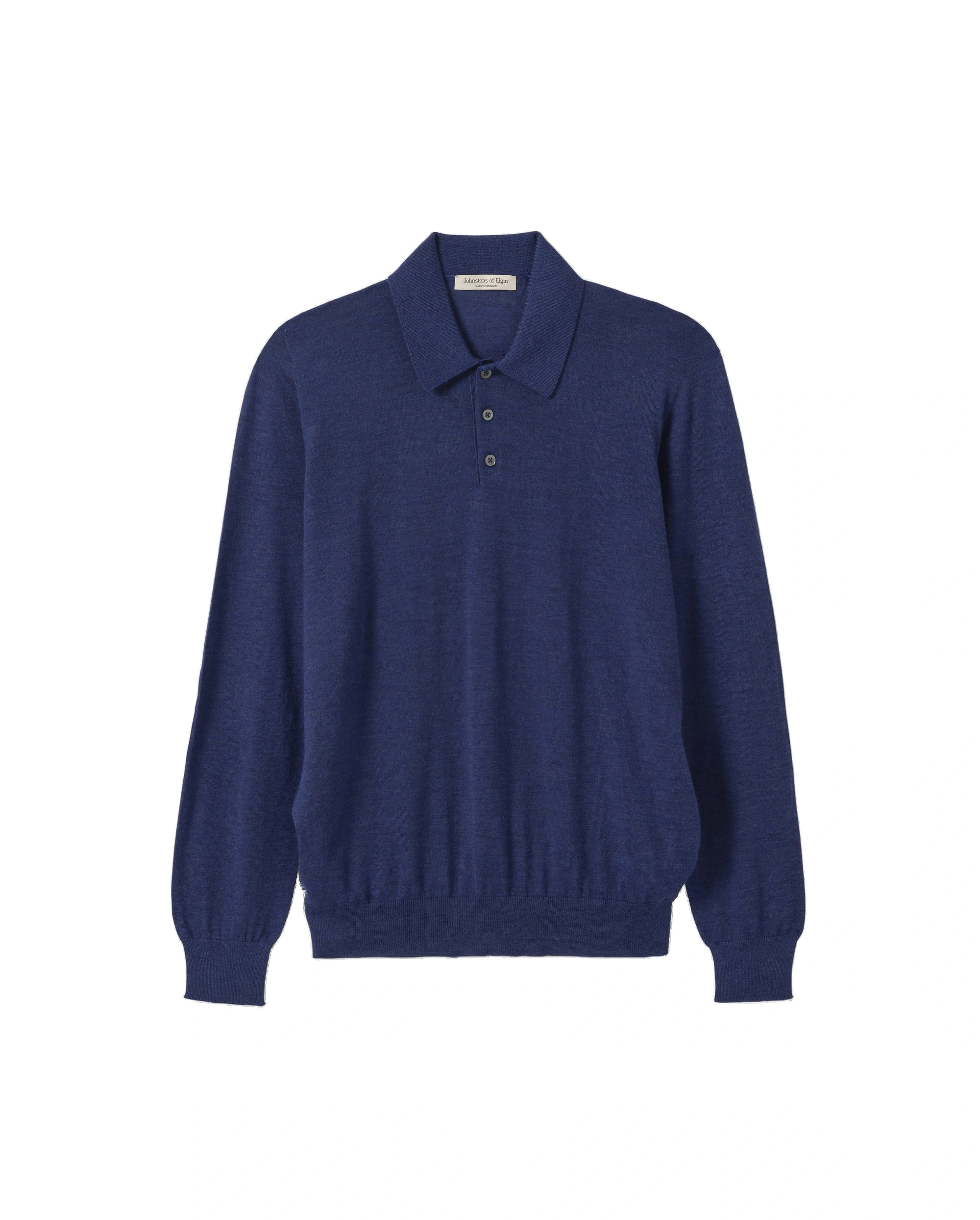 Johnstons of Elgin Fin Superfine Cashmere Polo Shirt in Clyde Blue Johnstons of Elgin Fin Superfine Cashmere Polo Shirt in Clyde Blue | Men Knitwear | Coveti