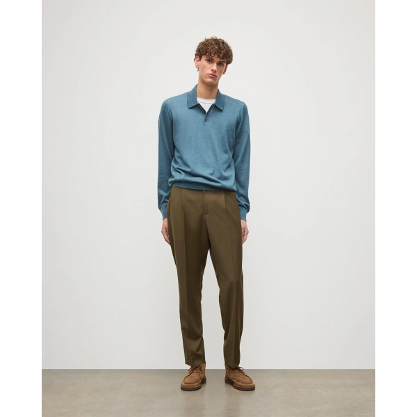 Johnstons of Elgin Fin Superfine Cashmere Polo Shirt in Slate Blue