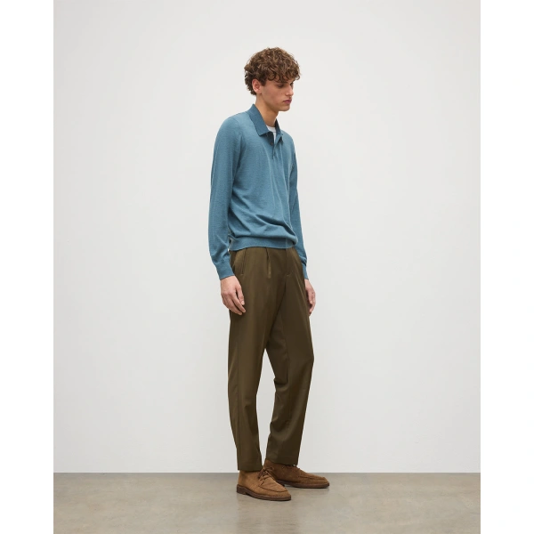 Johnstons of Elgin Fin Superfine Cashmere Polo Shirt in Slate Blue