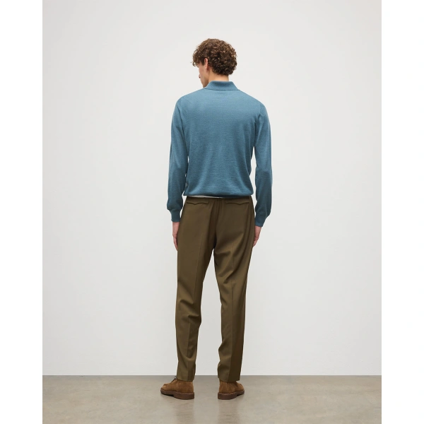 Johnstons of Elgin Fin Superfine Cashmere Polo Shirt in Slate Blue