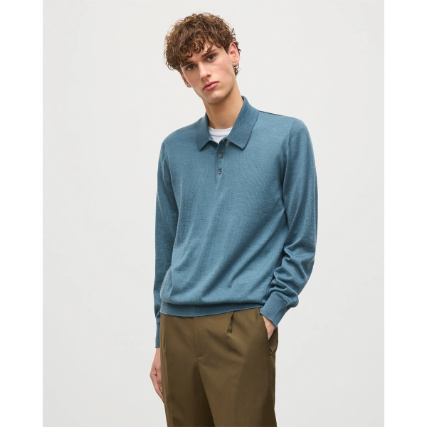 Johnstons of Elgin Fin Superfine Cashmere Polo Shirt in Slate Blue