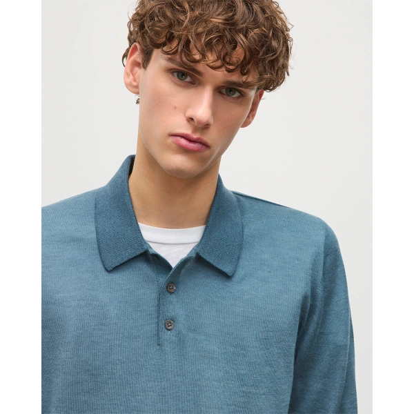 Johnstons of Elgin Fin Superfine Cashmere Polo Shirt in Slate Blue