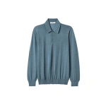 Johnstons of Elgin Fin Superfine Cashmere Polo Shirt in Slate Blue | Men Knitwear | Coveti