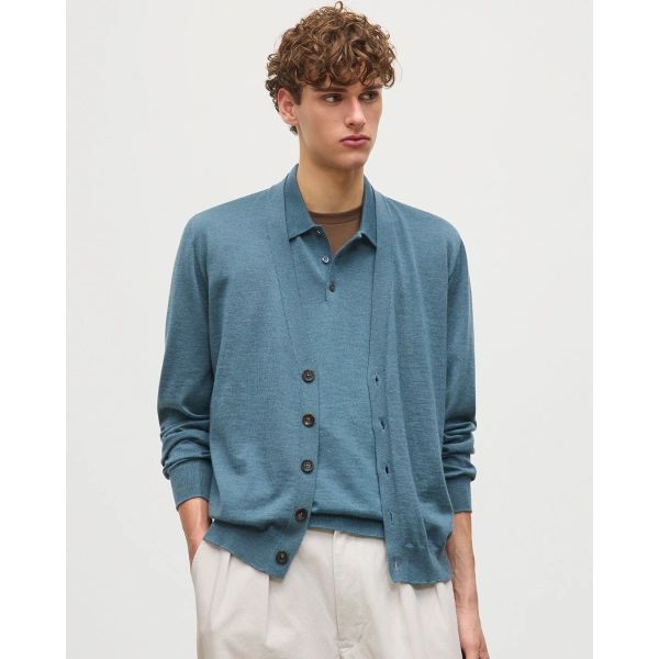 Johnstons of Elgin Forsyth Blue Superfine Cashmere Cardigan