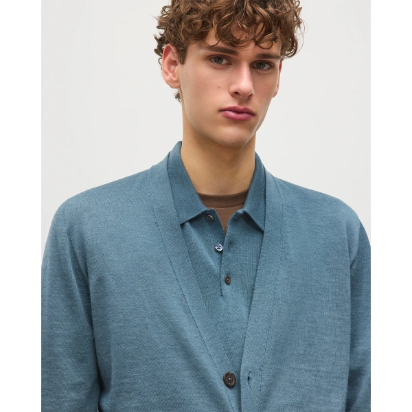 Johnstons of Elgin Forsyth Blue Superfine Cashmere Cardigan