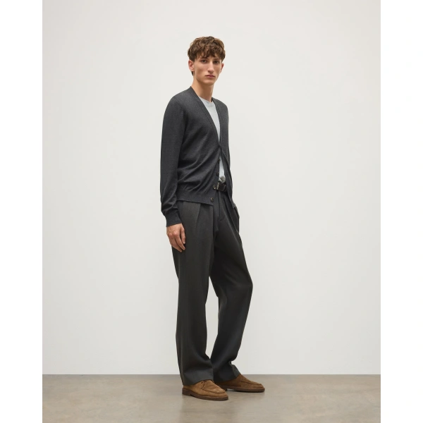 Johnstons of Elgin Forsyth Dark Grey Superfine Cashmere Cardigan