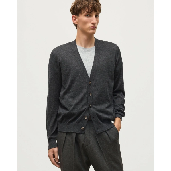 Johnstons of Elgin Forsyth Dark Grey Superfine Cashmere Cardigan